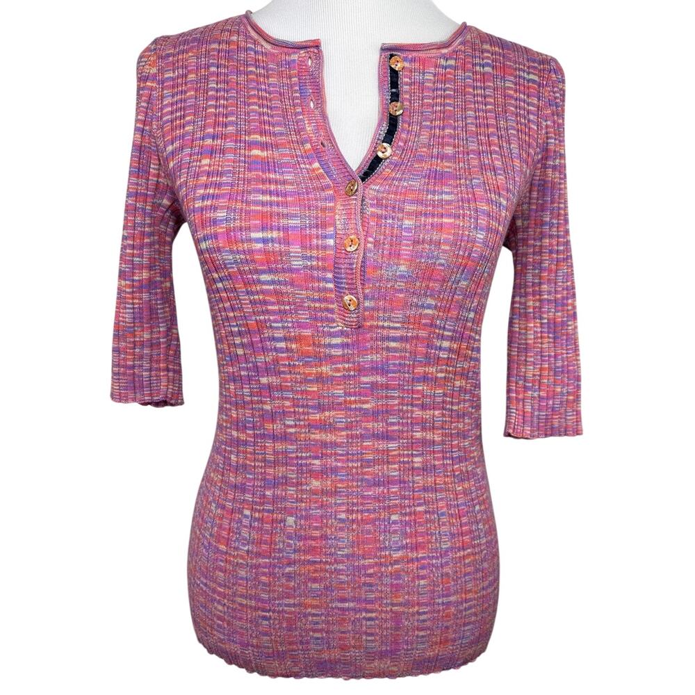 Sundance Legends 3/4  Sleeve Pink Spacedye Top, Medium